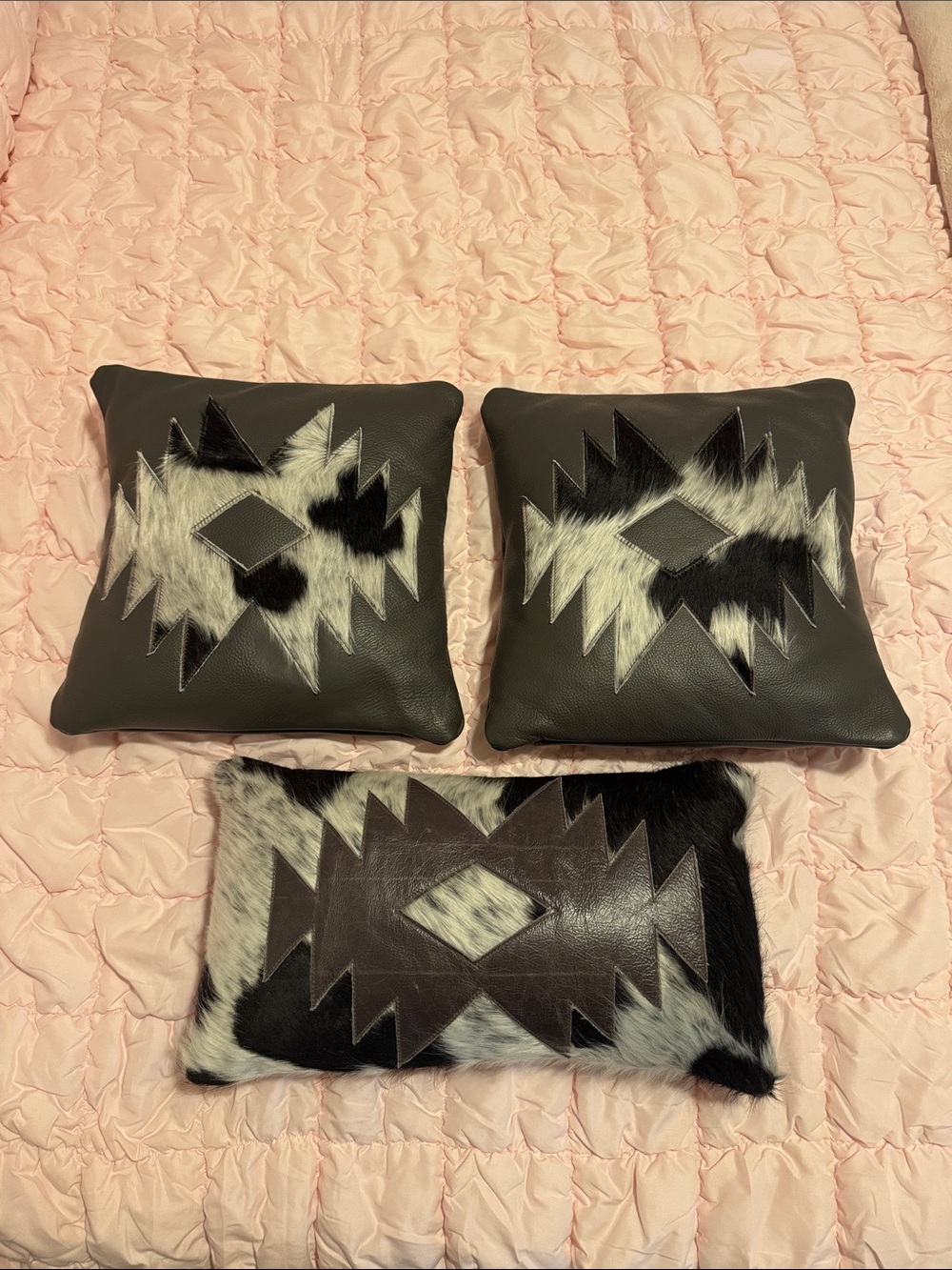 Black & White Cowhide Geometric Accent Pillow Set - Brand